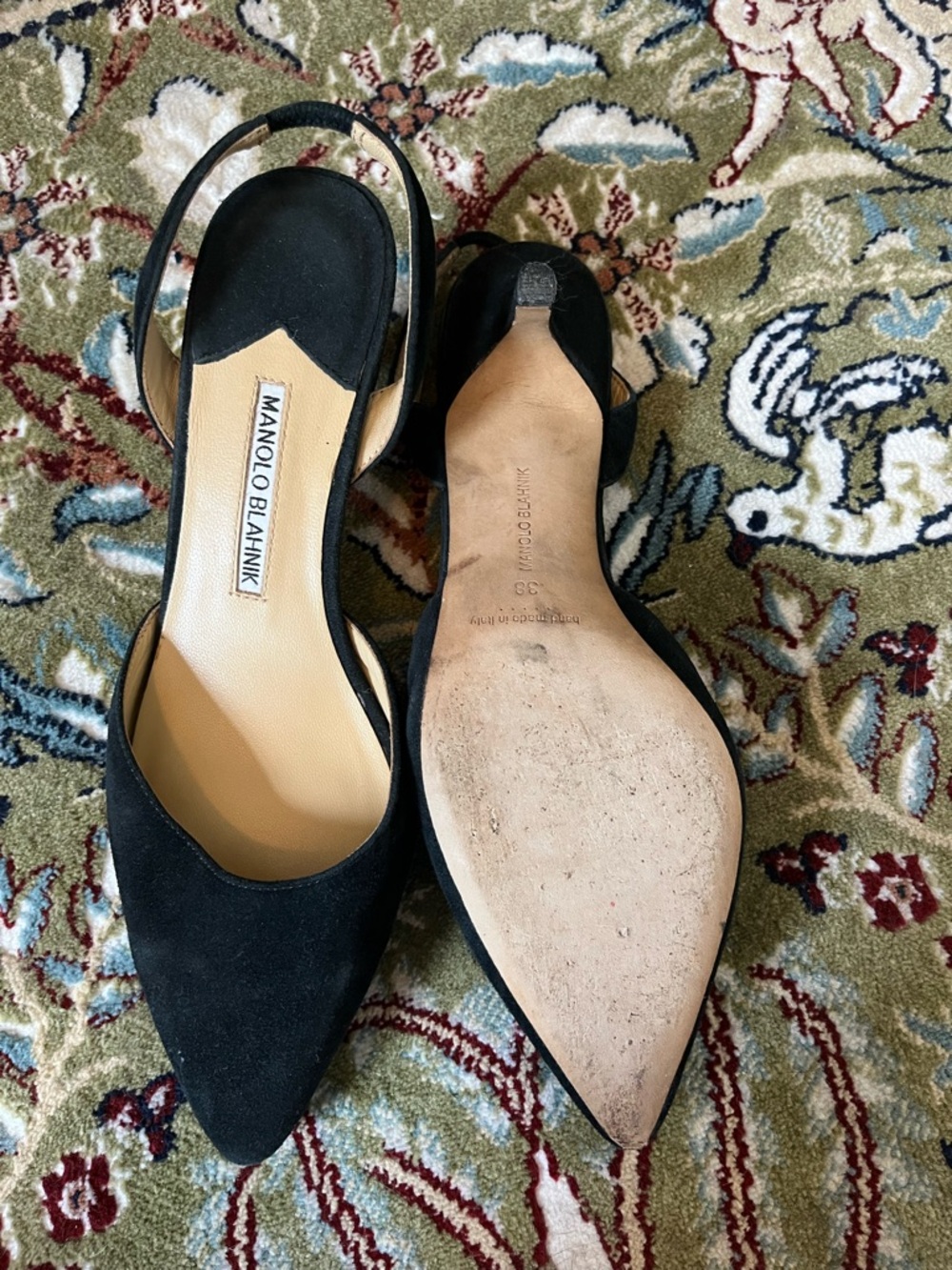 Manolo Blahnik Black Suede Pointed-Toe Slingback Pumps - Picture 2 of 3